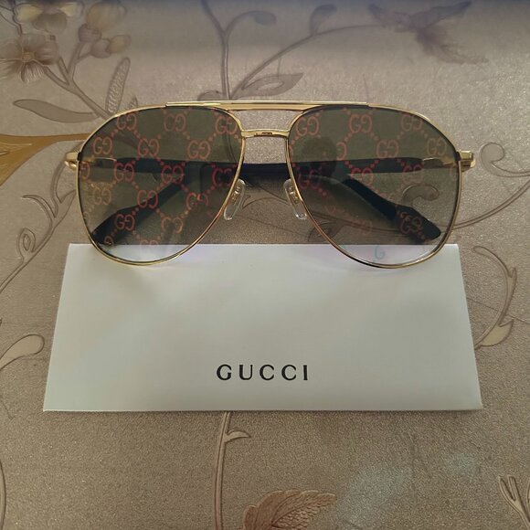 Gucci 1220 Aviator Gold & Black Sunglasses Designer - Picture 2 of 6